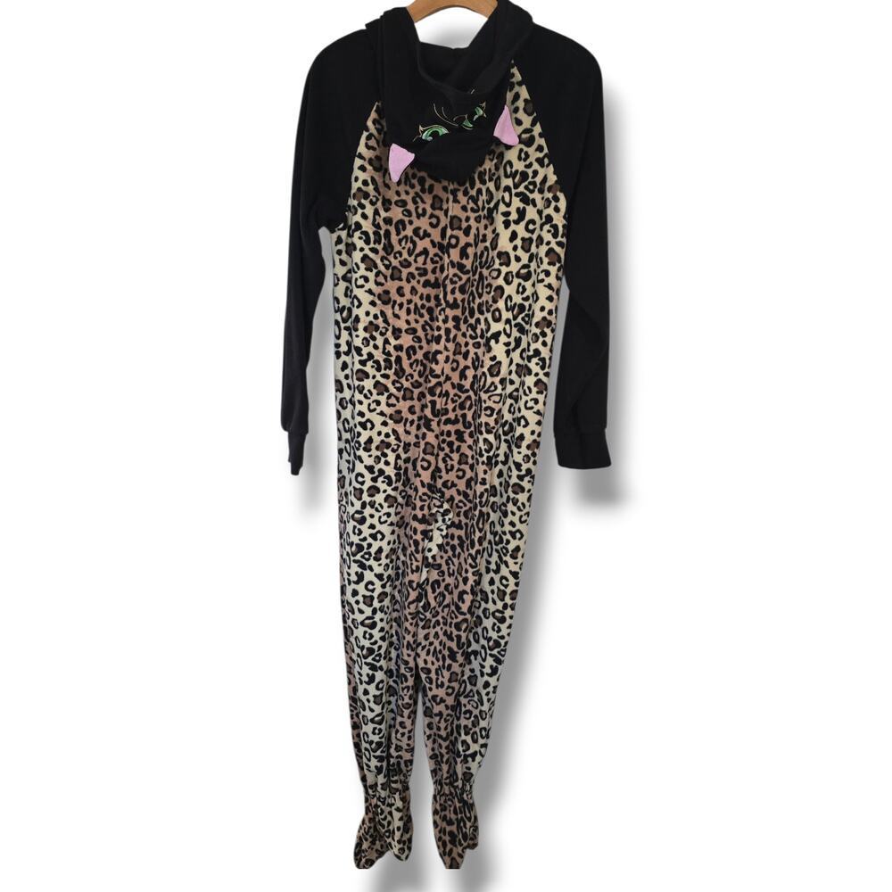 French Jenny Leopard Print Hooded One-Piece Pajamas - Size Medium